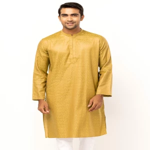 Golden Jacquard Textured Mixed Cotton Panjabi